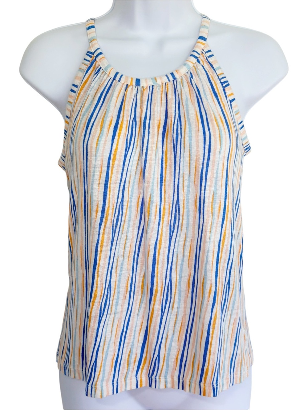 CHRISTIAN SIRIANO 100% Linen Striped Halter Tank Top Coastal Small